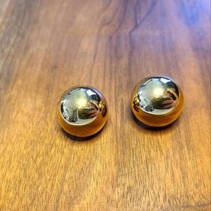 Monet Gold Toned Dome Shaped Clipp on Earrings 70s 80s Vintage Signed